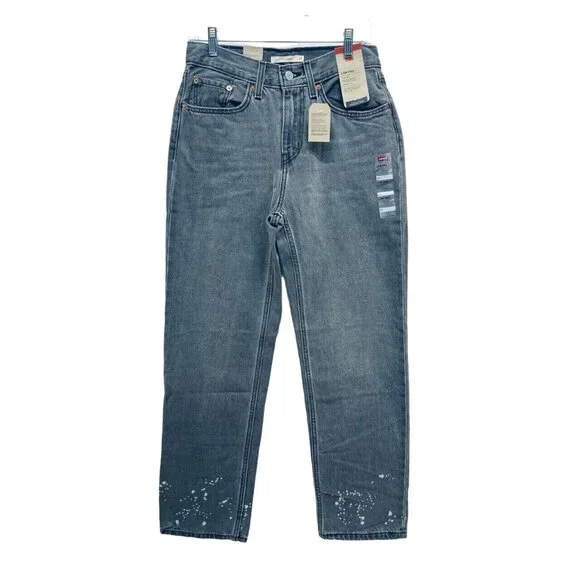Levi's Jeans Grey Sz 27 Women’s Low Pro Straight Leg Mid Rise Paint Splatter New - Picture 1 of 9